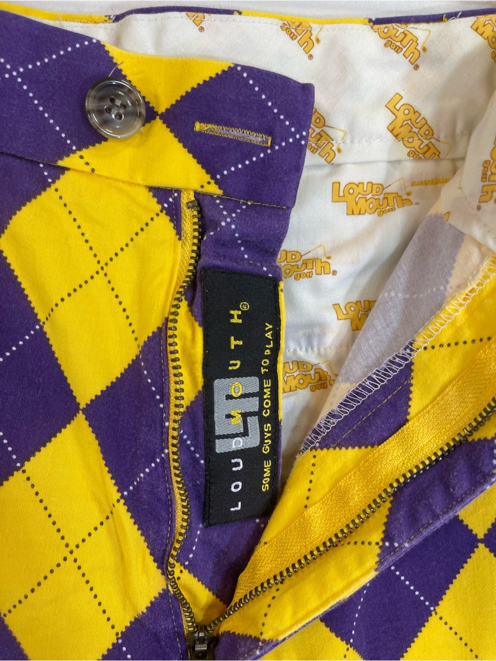 Loudmouth Shorts Mens 34/36 Yellow Purple Plaid Argyle Golf Chino Pockets Golf